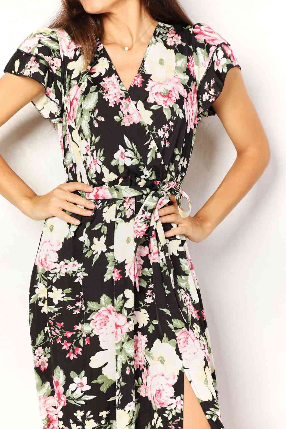 Floral Tie-Waist Split Dress