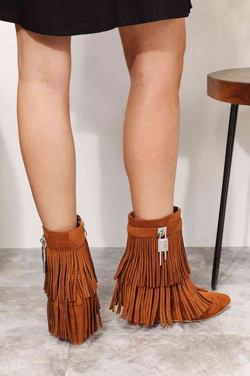 Wedge Heel Ankle Booties with Tassels