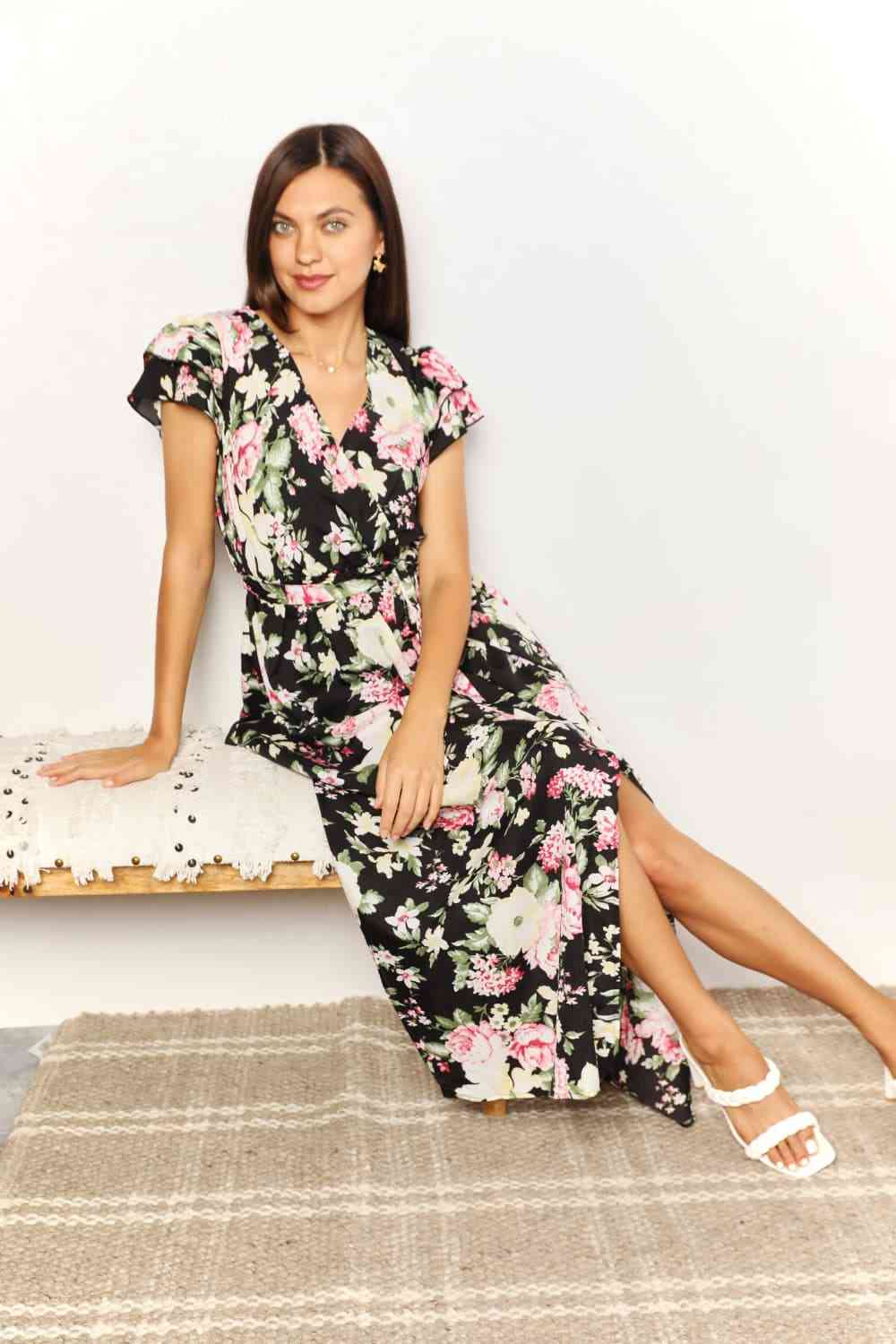 Floral Tie-Waist Split Dress