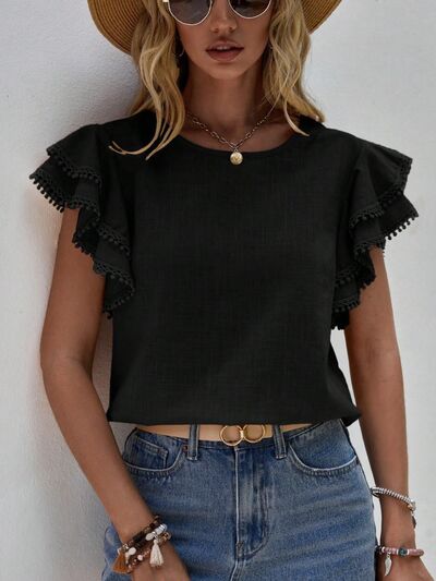 Ruffled Cap Sleeve Blouse