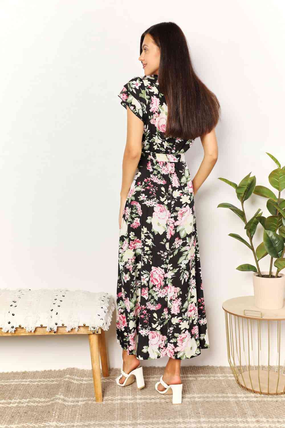 Floral Tie-Waist Split Dress