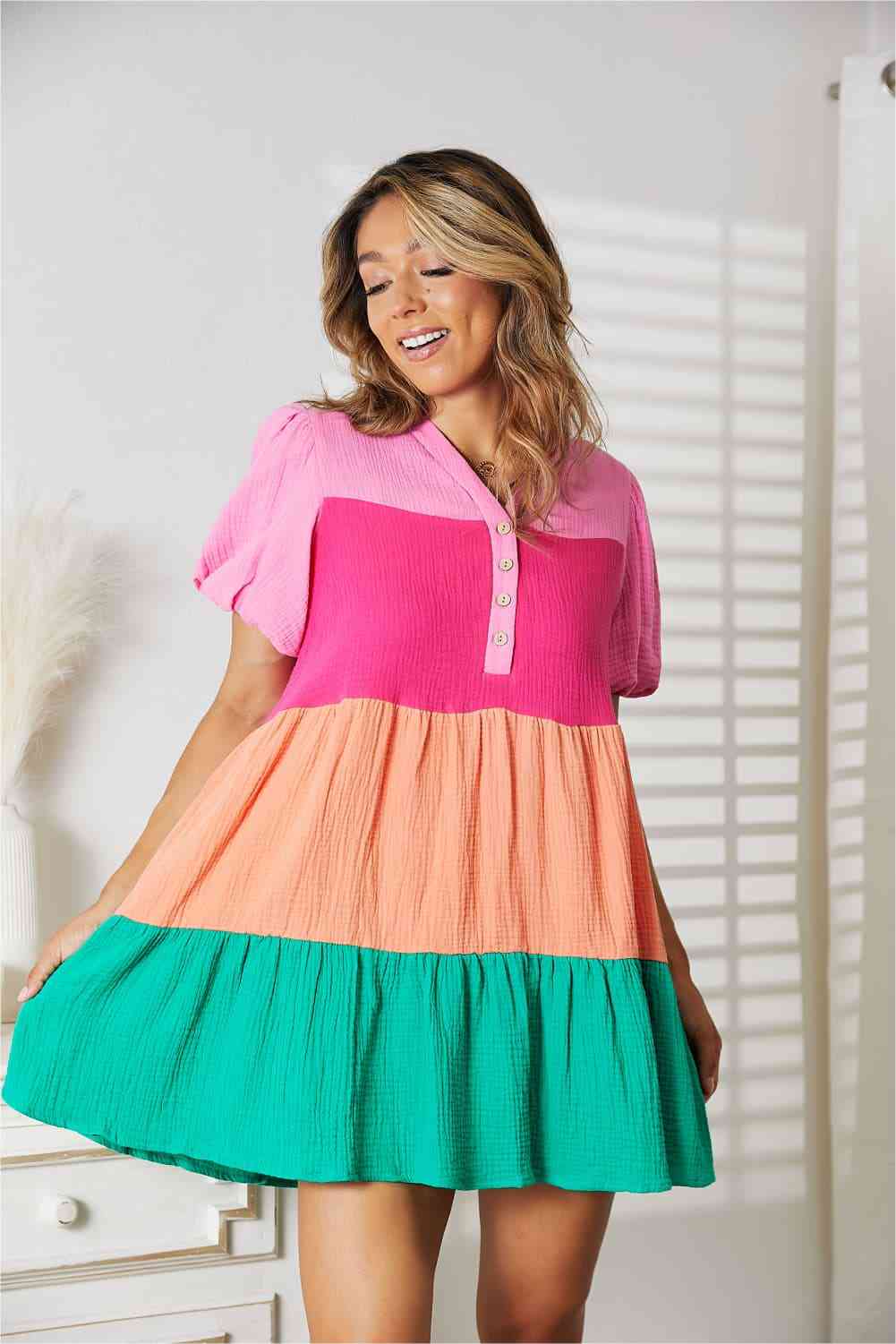 Color Block Puff Dress