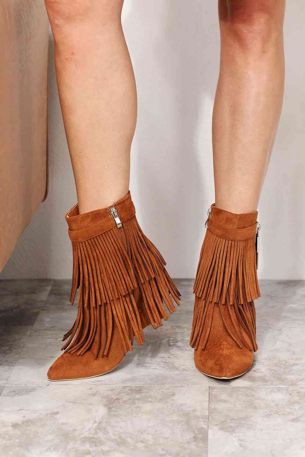 Wedge Heel Ankle Booties with Tassels