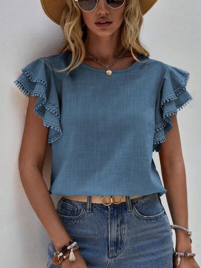 Ruffled Cap Sleeve Blouse