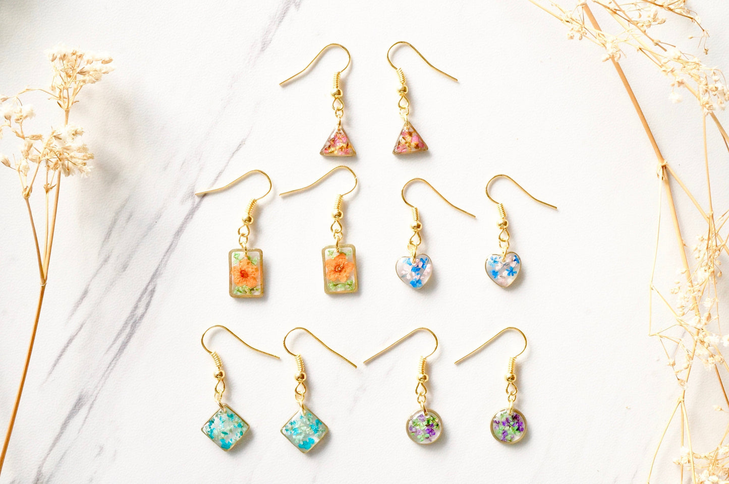 Real Dried Flowers and Resin Earrings
